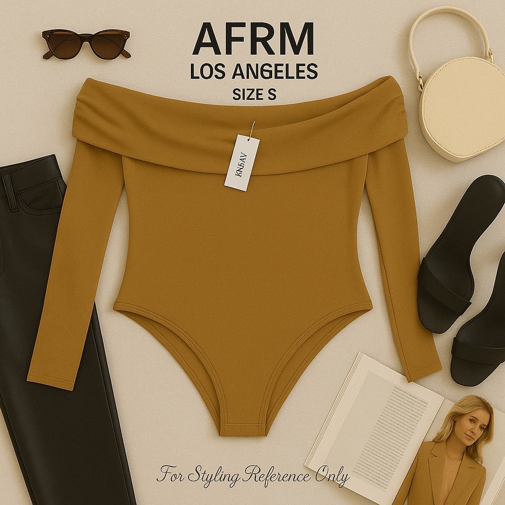 AFRM Los Angeles Thong Bodysuit | Size S | Camel Brown | Off-Shoulder – NWT